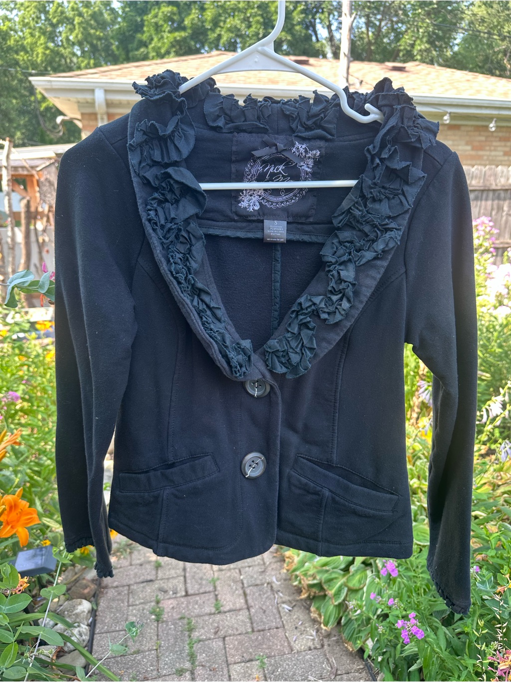 Nick And Mo Women's Black Ruffle Collar Jacket